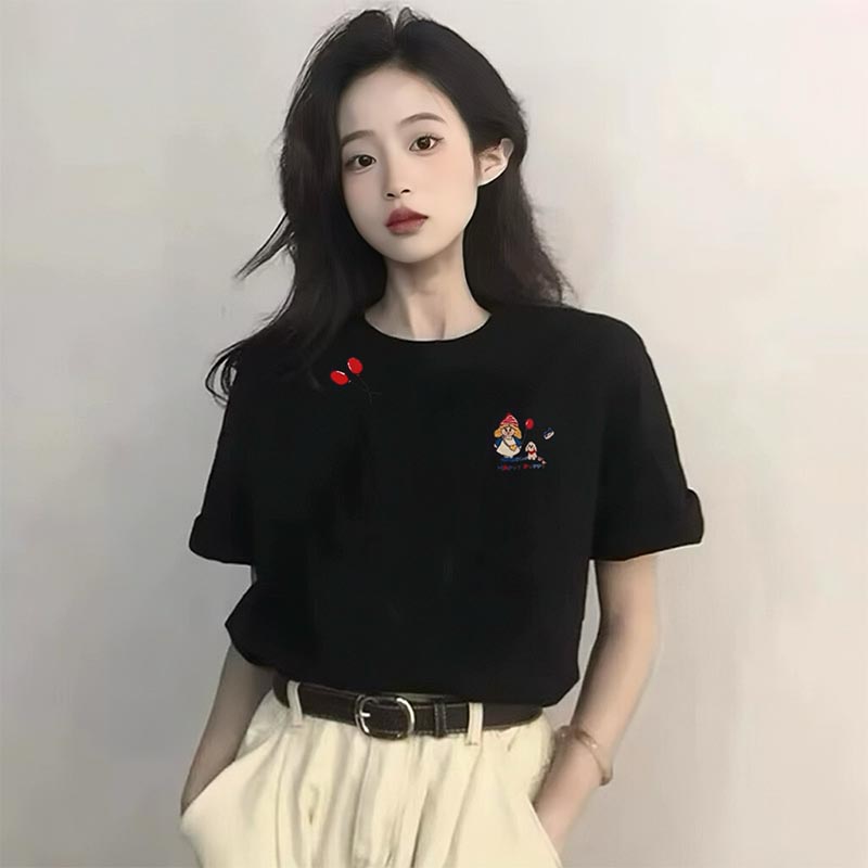 

White cotton short-sleeved t-shirt women s summer loose 2025 new popular front shoulder foreign versatile t-shirt top XXXL