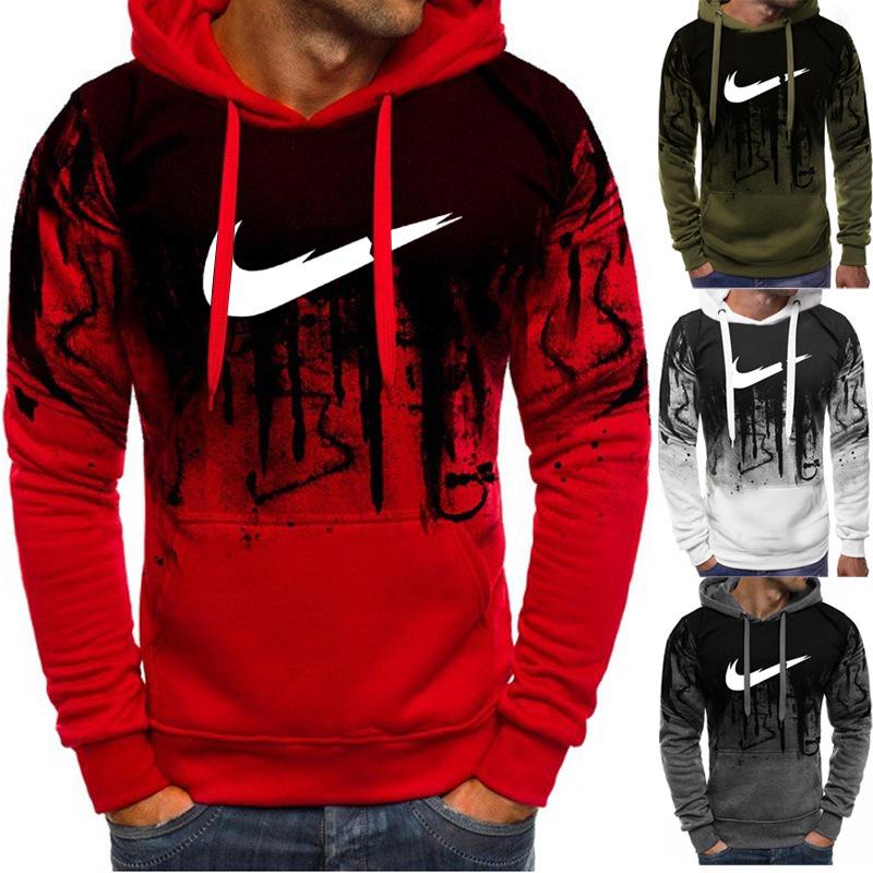 Male Sweatshirt Letter Print Fitness High Quality Winter New Personality Hooded