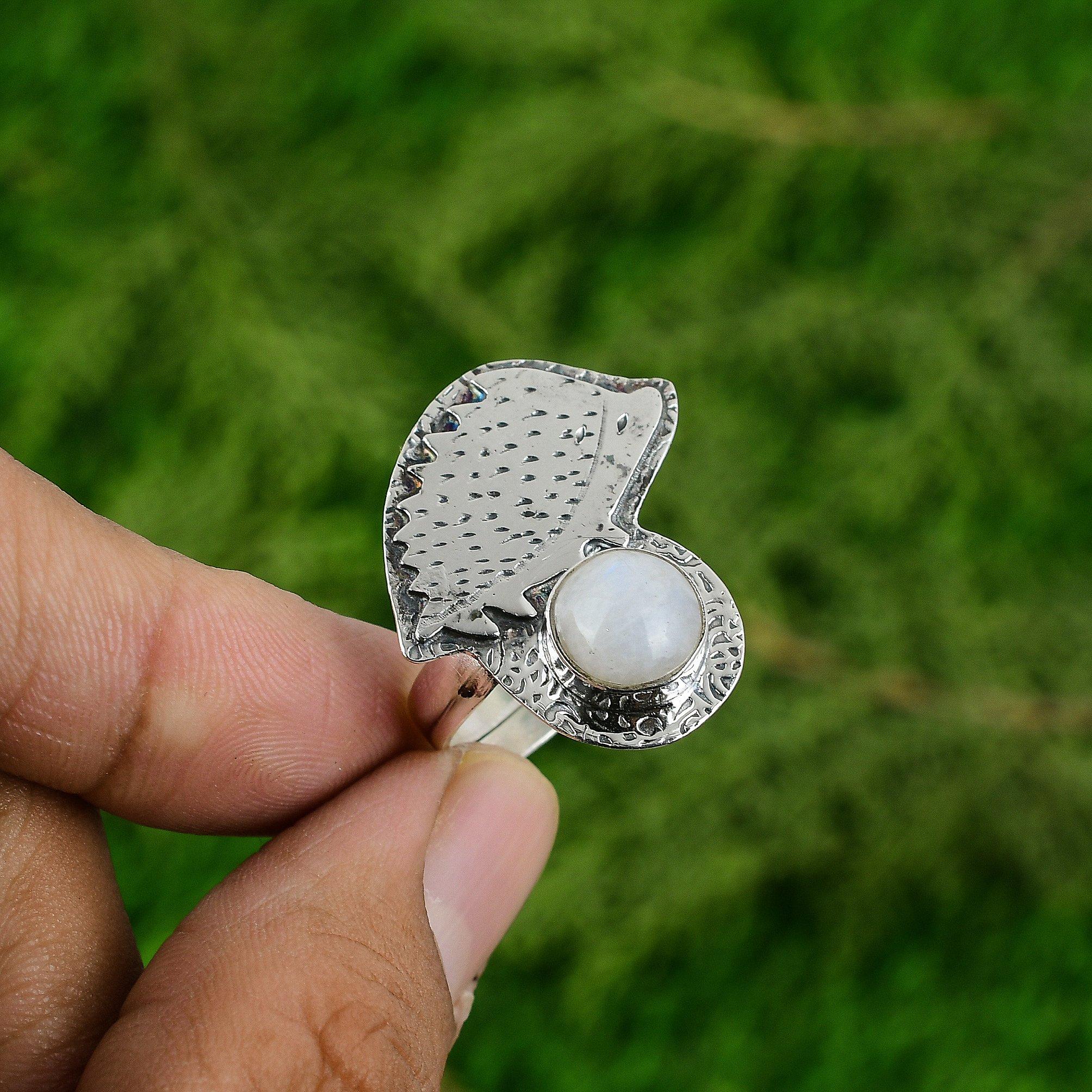 

Thanks Giving Day Sale Rainbow Moonstone Stone Statement Ring Jewelry 925 Silver Adjustable
