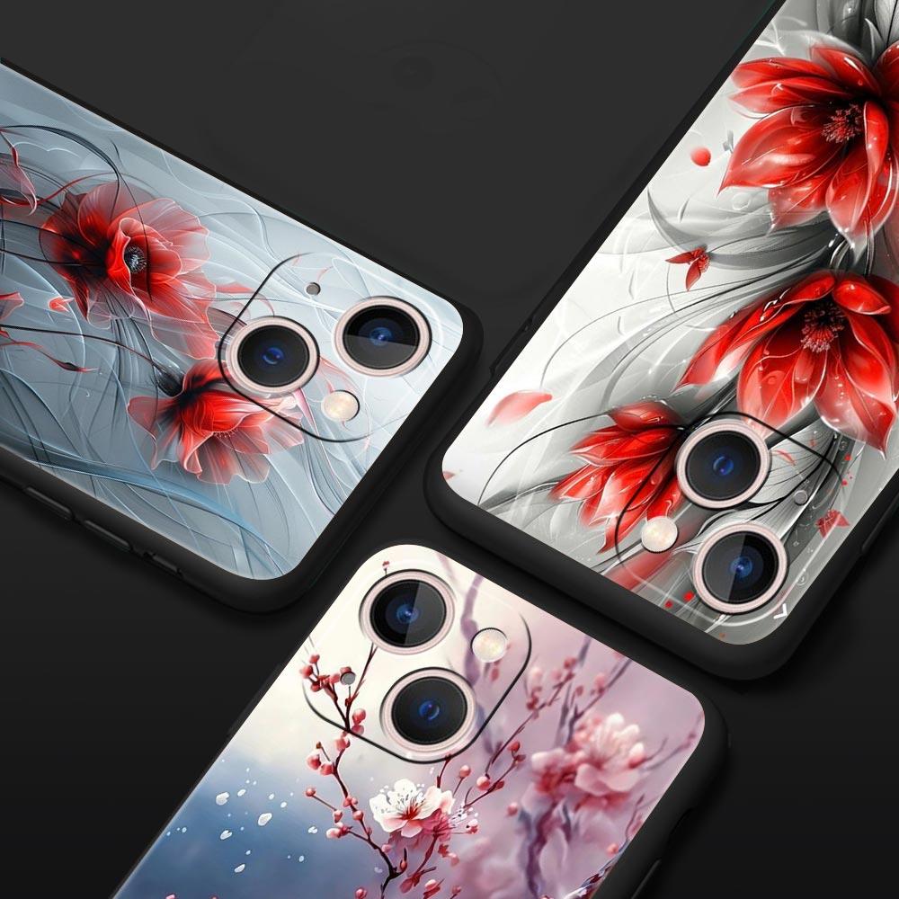 Kirschblüten Handyhülle Für iPhone 17 16 15 Pro Max 11 12 13 14 7 8 Plus SE 2020 X XR XS Hülle Weich Schwarz