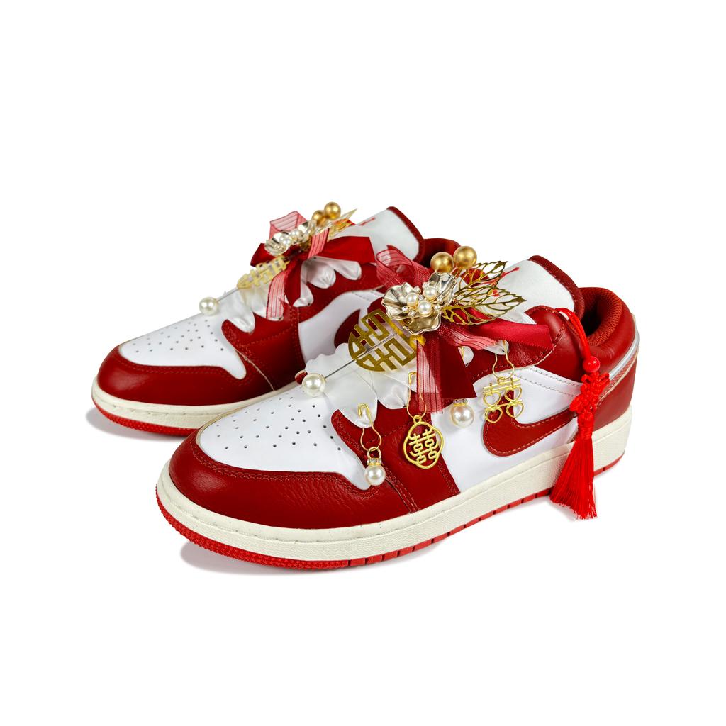 Jordan Air Jordan 1 Slip Resistant Abrasion Resistant Low top Vintage Basketball Shoes Unisex White Red Gold 553558-163(Team619-)