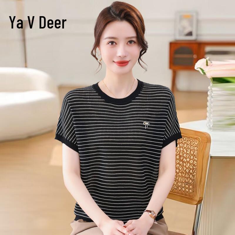 

Женская полосатая футболка с коротким рукавом Yalu из ледяного шелка 4XL