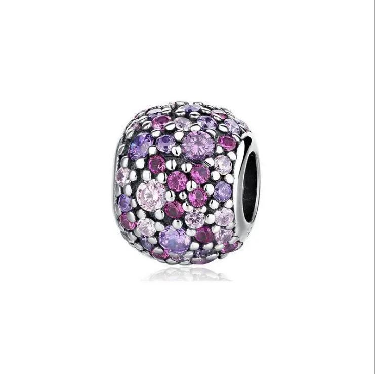 Colorful Full Diamond Charms Copper Heart Blooming Rose Round Beads Pendant Fit Original Bracelets Necklace Jewelry
