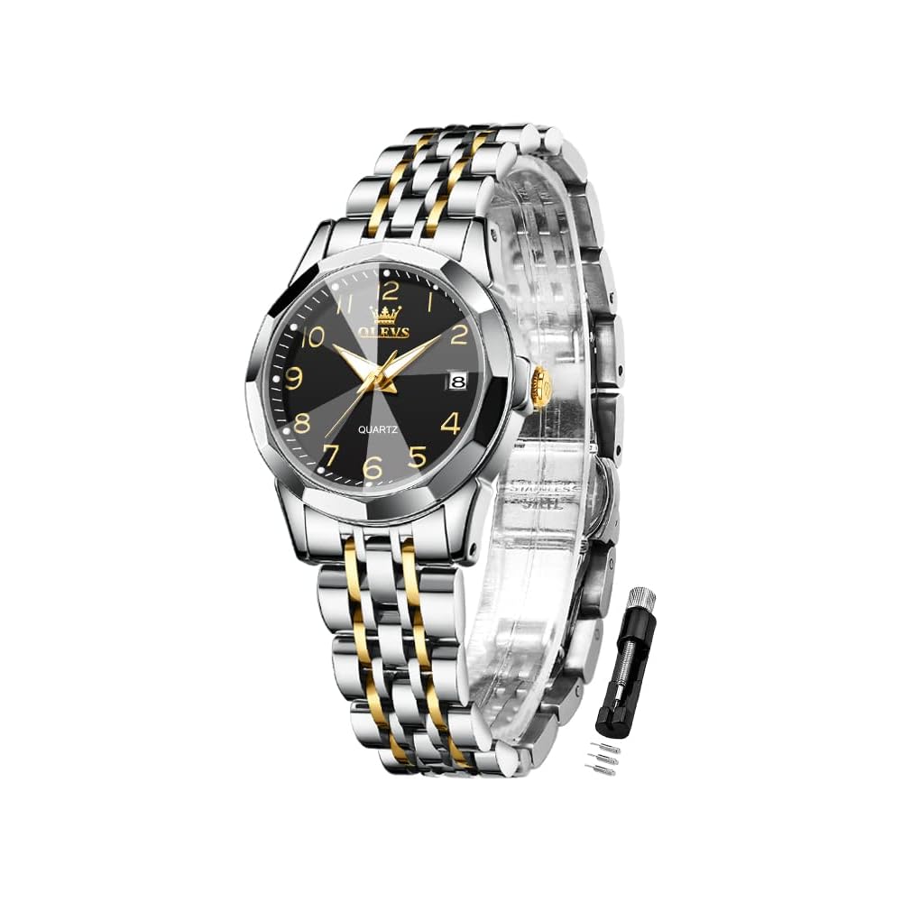 OLEVS Women s Stylish Quartz Waterproof Digital Watch Black White Japanese Movement Date Luminous Business Timepiece