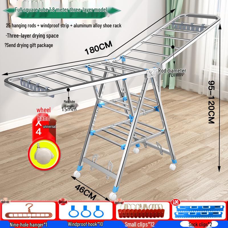 Wing-Shaped Stainless Steel Folding Clothes Rack for Indoor Drying and Storage