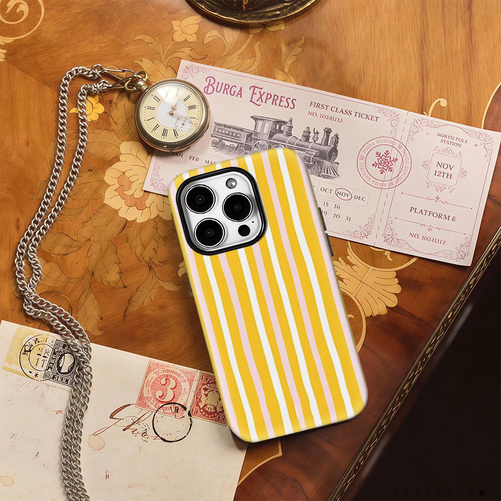 Yellow Powder Vertical Stripes Phone Case for iPhone 17 16 15 14 13 12 11 Pro Max Air Plus Luxury Double-layer Back Cover