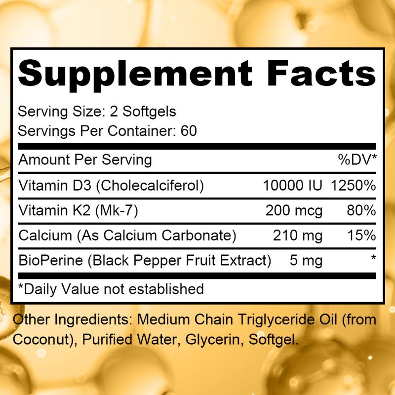 Vitamine D3+K2, calcium, poivre noir 120 Gélules