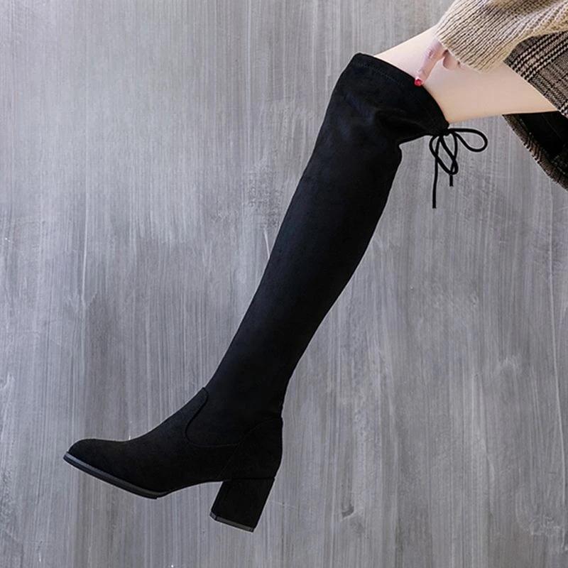Elegant Heeled Women's Long Boots Pointed Toe Heels Fashion 2024 Ladies Knee High Shaft Shoes Large Size Warm Winter Novelty Pu
