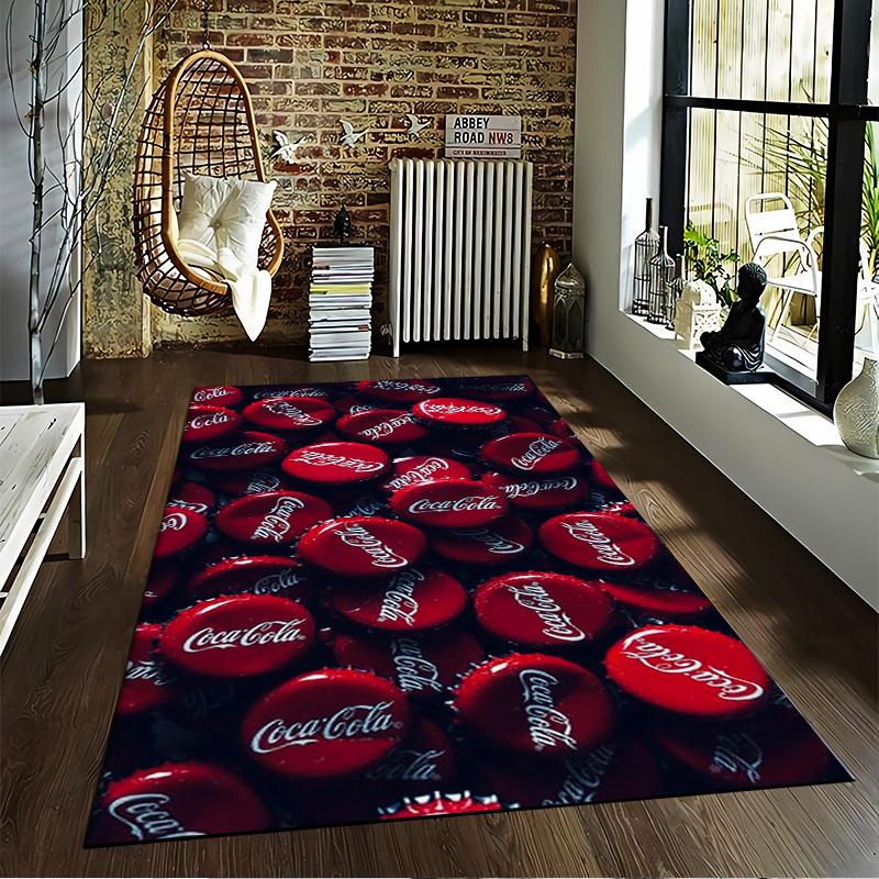 Red Coca-Cola Bottle Cap Pattern Carpet, Modern Decorative Floor Mat Suitable for use as an anti-slip for living room bedroom sofas