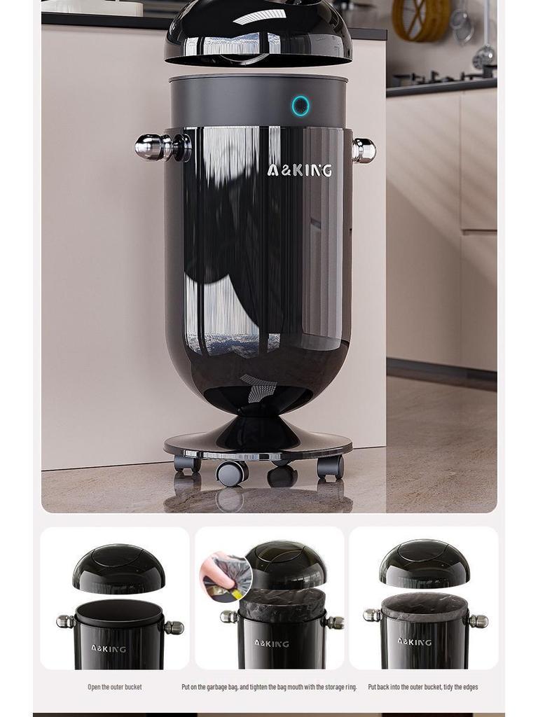 High-End Large Capacity Trash Can with Lid – Elevated Design for Kitchen & Living Room, No Bend Needed, Stylish & Sophisticated Appearance