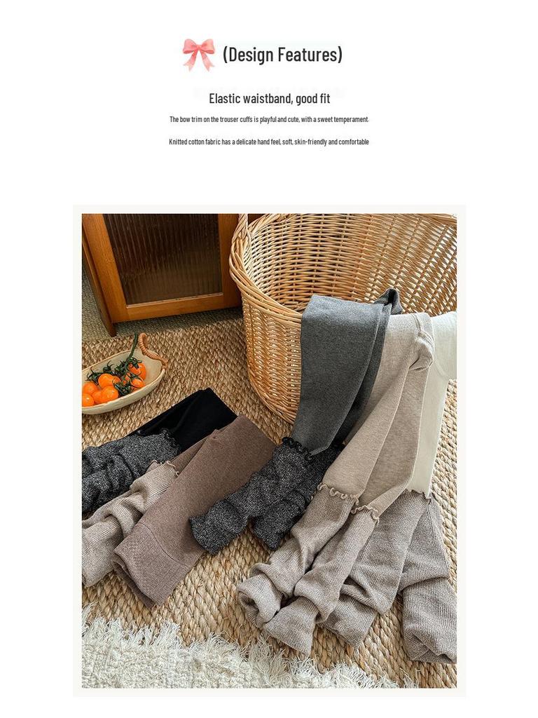 Children's Golden Brown Two-Piece Scrunched Socks & Warm Leggings Set for Autumn/Winter