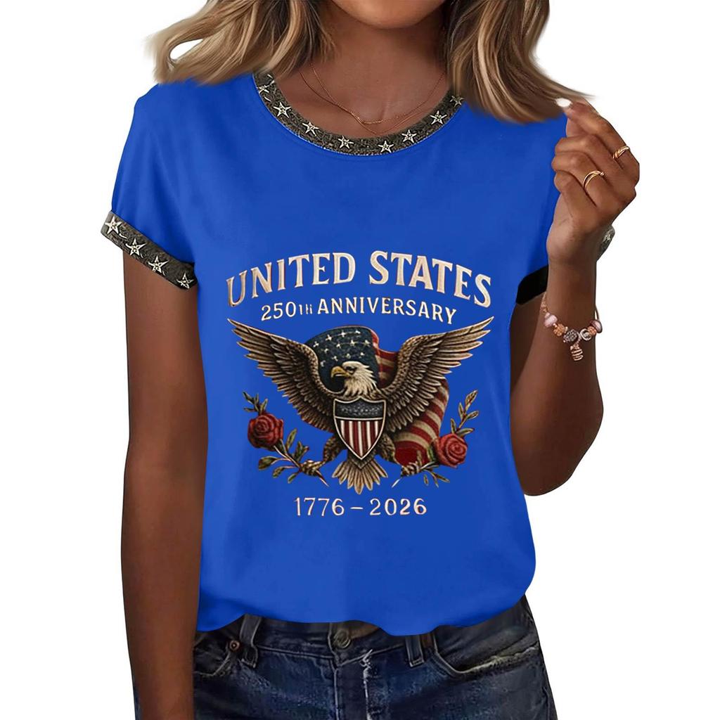 Women's Casual Pullover Short Sleeve T Shirt Crew Neck Graphic Print Top Relaxed Fit Lightweight Soft Fabric Summer Tee
