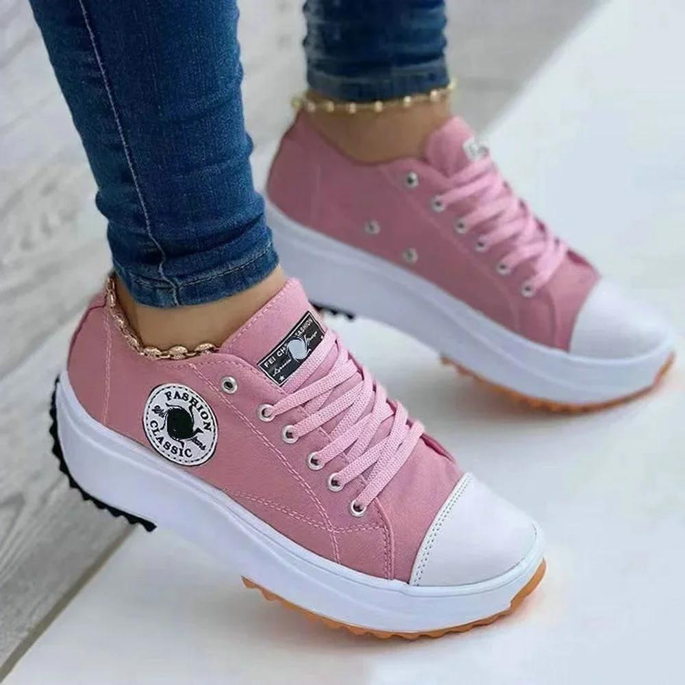 Shoes For Women Classic White Canvas Sneakers Fashion Platform Women Casual Shoes High Quality Lace-Up Feamle Tennis Shoes 35-43