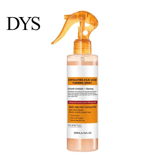 Jemný exfoliační sprej 200ML Kyselina kojová Kurkumový sprej, Hydratační tělový a nožní exfoliátor Odstraňuje každodenní odumřelou kůži, Zlepšuje drsnou texturu,