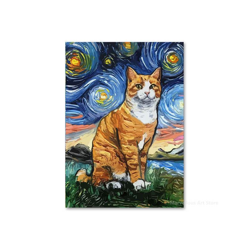 

Звездная ночь кошка абстрактные животные постеры и принты винтажная картина на холсте настенная живопись картина для гостиной коридора домашний декор 30x40cm No Framed