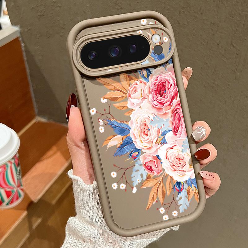 For Google Pixel 9 8 Pro Xl 8a Shockproof Yellow Rose Flower Pattern Silicone Soft Lens Protection Solid Color Anti-Fall Matte Phone Case Cover