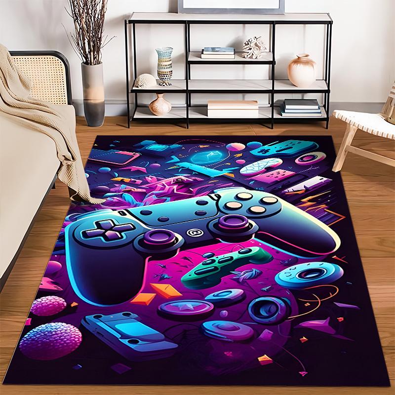 Gaming Controller and Tech Pattern Carpet with Neon Colors and Design Suitable for use as an anti-slip for living room bedroom sofas