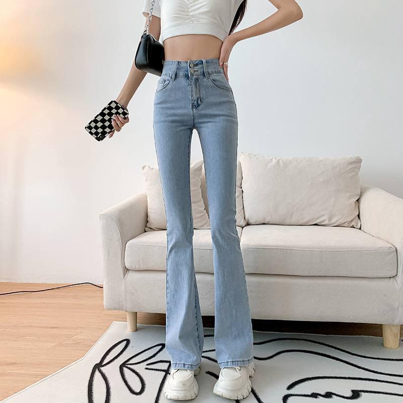 High Waist Flared Denim Jeans Women Slim Fit Retro Style Stretch Cotton Pant