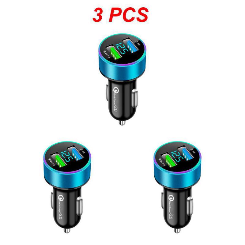 1/3PCS Car Cigarette Lighter Dual USB Phone Charger 12V-24V LED Display QC3.0 Fast Charging Aluminum Alloy Smartphone Auto
