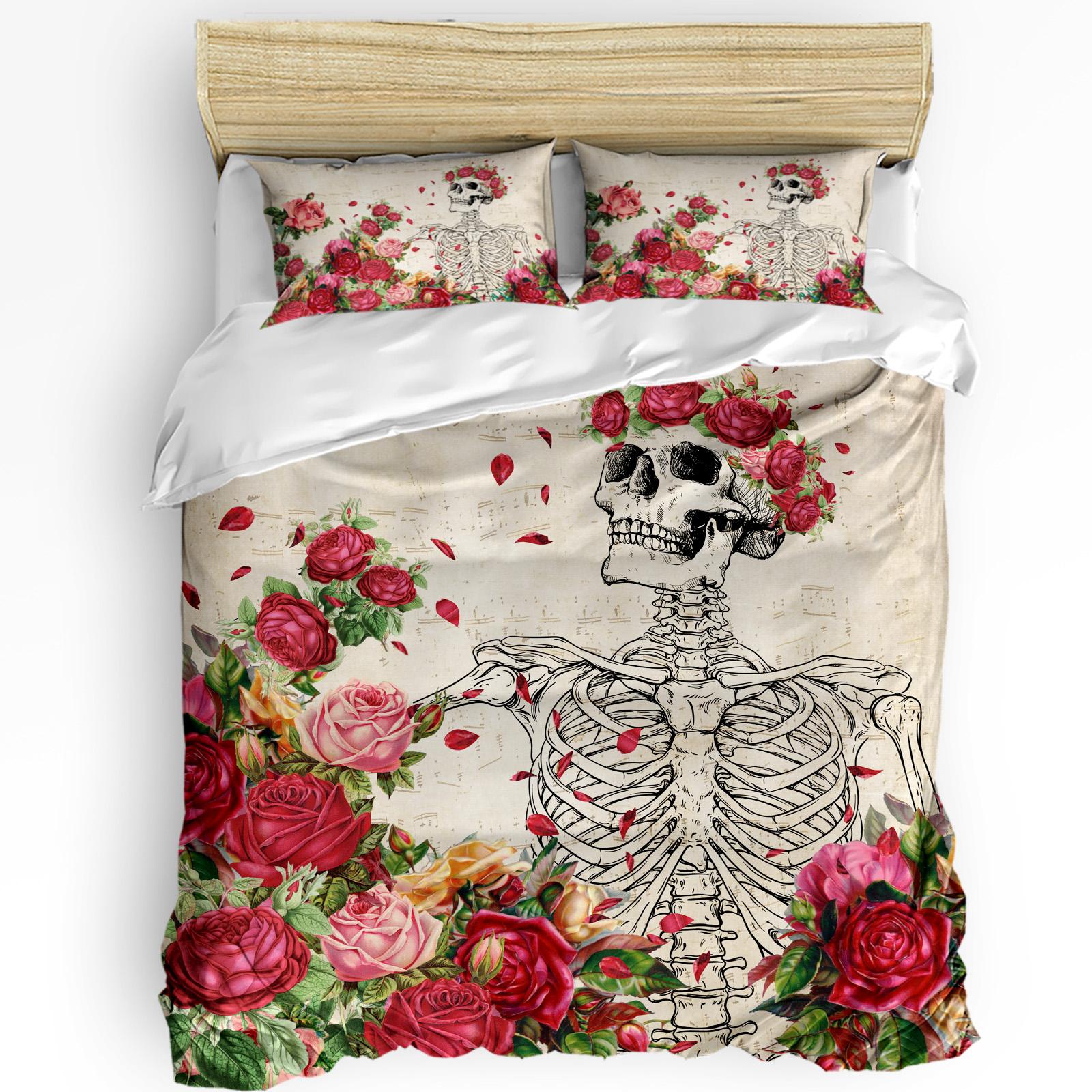 

Skull Rose Flower Retro Duvet Cover With Pillow Case Custom 3pcs Bedding Set Quilt Cover Double Bed Home Textile EU single(135x200cm)