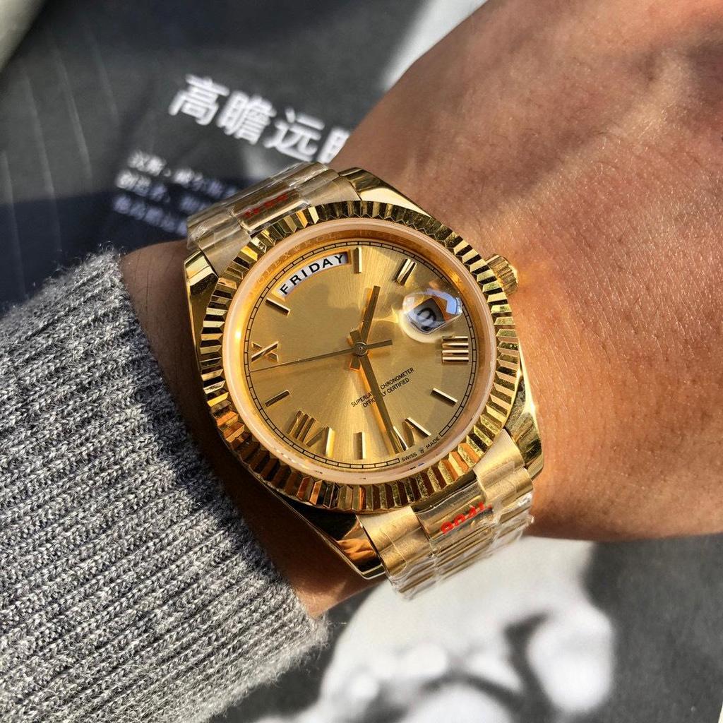 Relógio Mecânico Masculino Lao Jia GD Calendário Duplo Totalmente Automático Pulseira de Aço À Prova d'Água