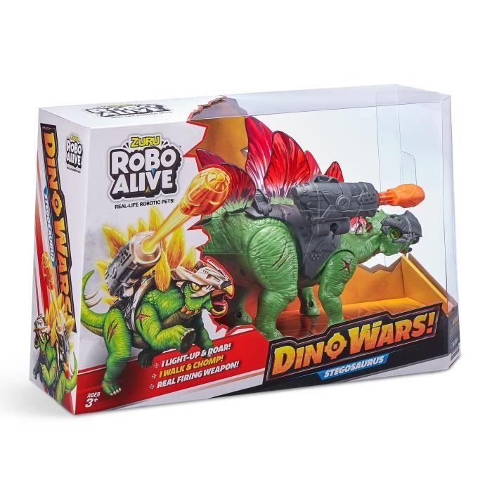 Dino robotique - zuru - dino wars stegosaurus - stégosaure robo alive avec armure, plaques lumineuses et pistolet