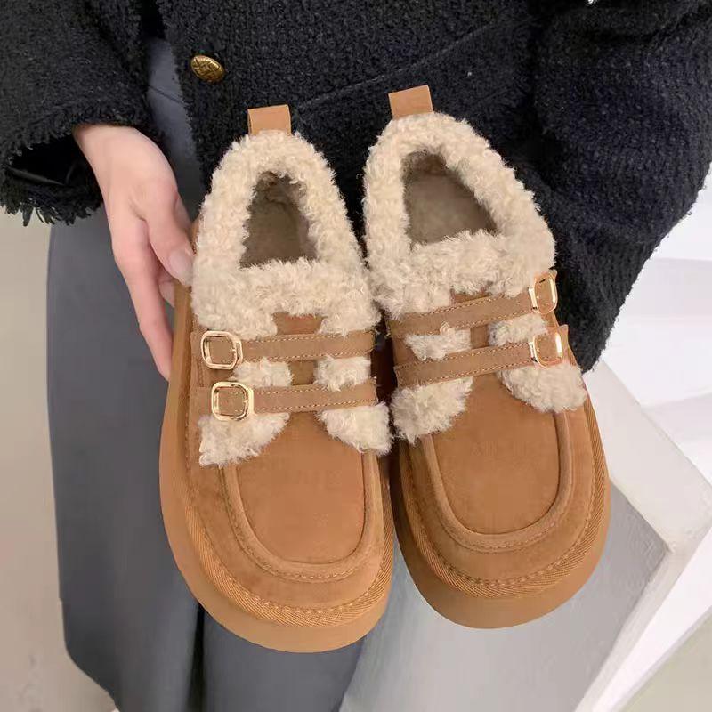 Platform cotton shoes for women to wear in winter, new fashion, lazy, one pedal, snow cotton retro velvet