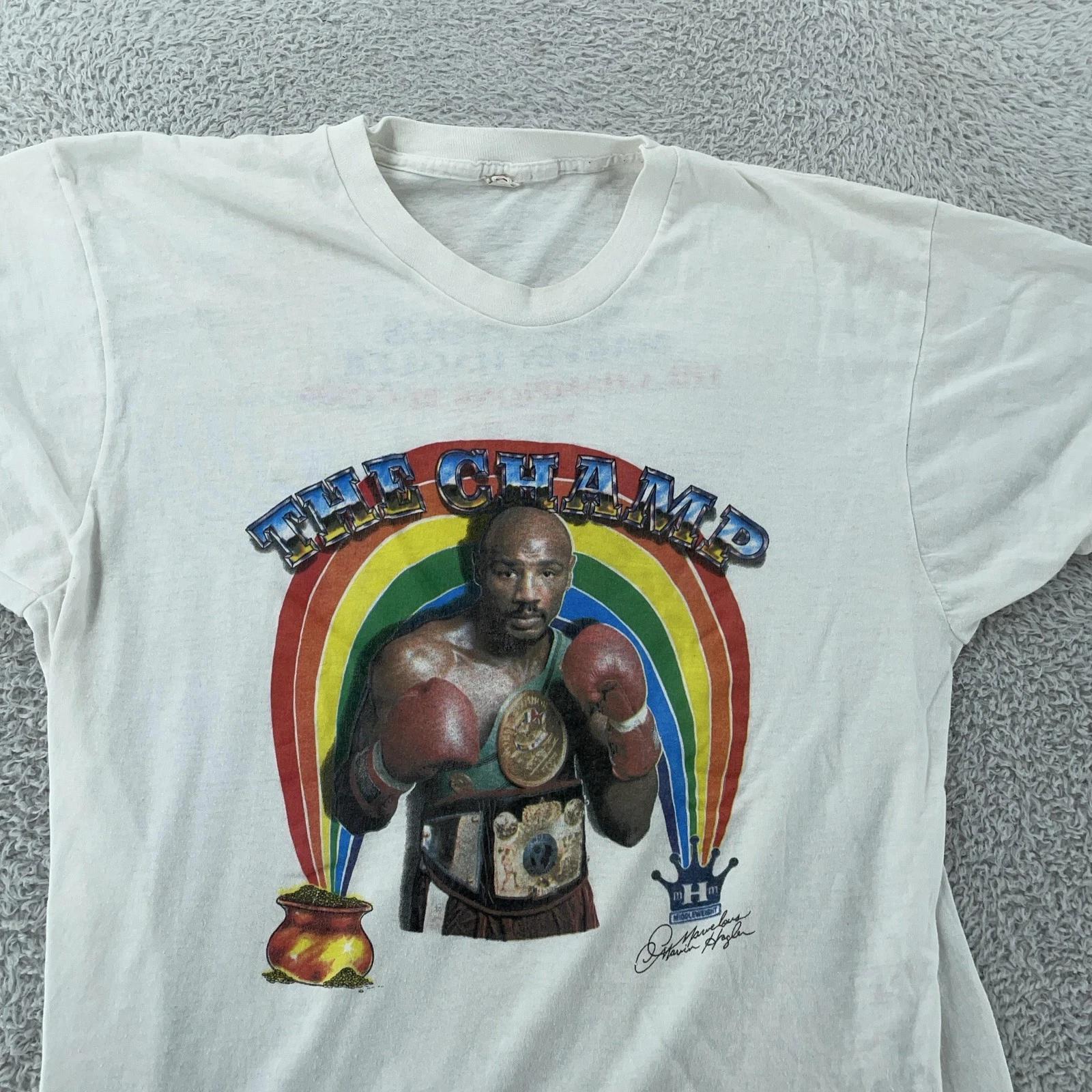 Vintage 1980 Marvelous Marvin Hagler T-Shirt Small White Middleweight Boxing 80s 2XL