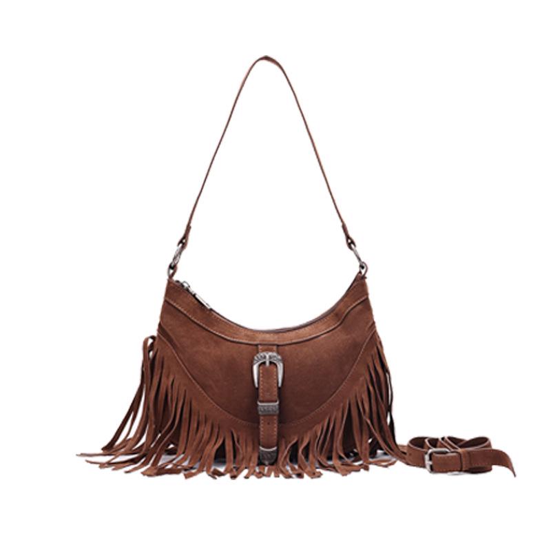 Vintage Suede Tassel Single-Shoulder Bag