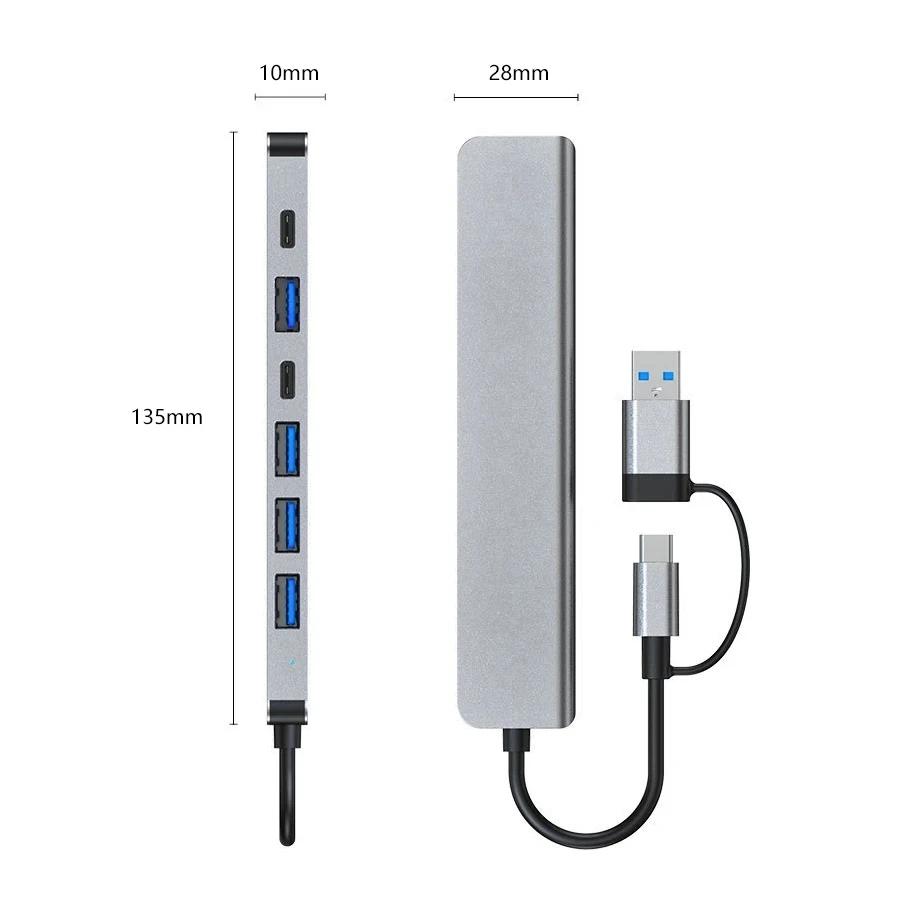 

8-in-2 USB 3.0 HUB USB C HUB 4K HDMI Adapter with RJ45 SD/TF High Speed Transmission Splitter TYPE-C HUB For MacBook Computer 8 in 2 USB HUB