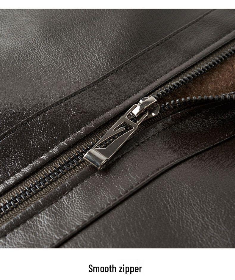 Veste en cuir épaissie pour hommes d'âge moyen et personnes âgées – Manteau de cyclisme chaud doublé de velours