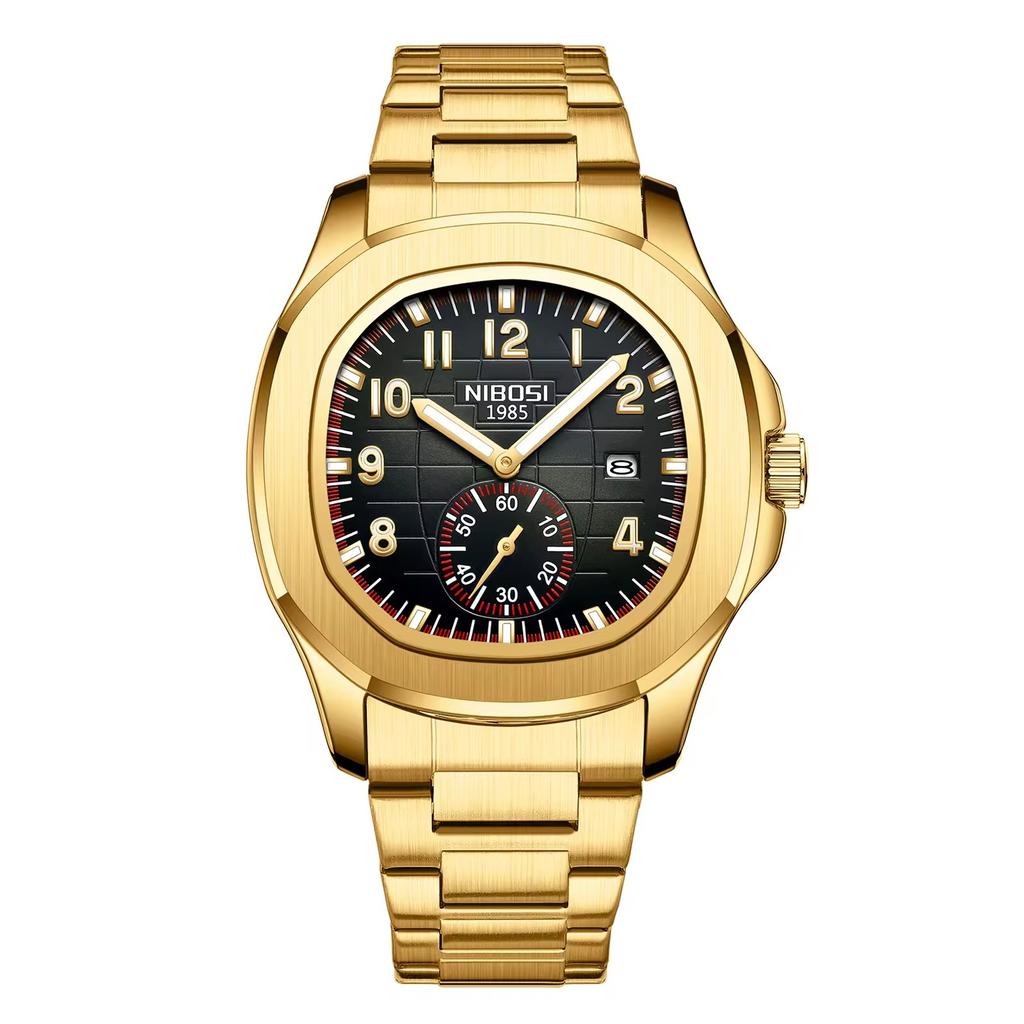 Nibosi 2653 Fashion Mens Trendy Wristwatch Auto Date Chronograph Silicone Stainless Steel Strap Men's Quartz Watch for Men Reloj