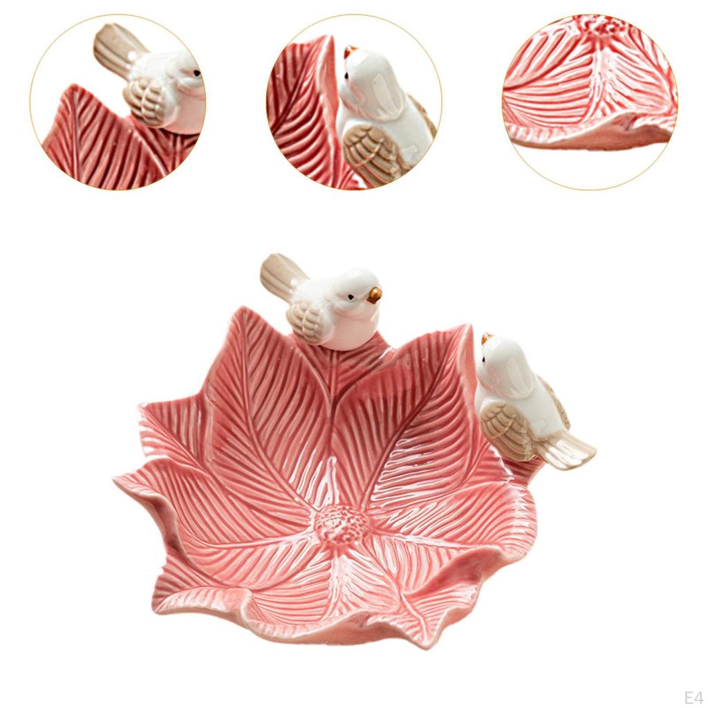 Ceramiczna taca na biżuterię w kształcie kwiatu na pierścionki, talerzyk na przekąski, 14,5 x 4,5 cm, ze statuetką ptaka, uchwyt