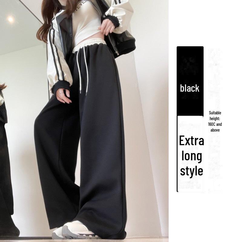 

Женские спортивные брюки с высокой талией, темно-синего цвета, с завязками на талии, широкие штаны - американский стиль, контрастный цвет, повседневная одежда на осень M: 95-110 lbs