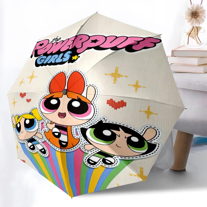 

1pc The Powerpuff Girls pattern Umbrella Portable Folding Umbrella Iron Frame Hole Bone Structure Outdoor Home Umbrella разноцветный