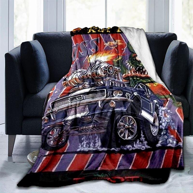 Rat Fink Fashion Throw Blanket Modified Car Culture Funny Accessories for Motorcycle Club Garage Man Cave Home Living Room Decor