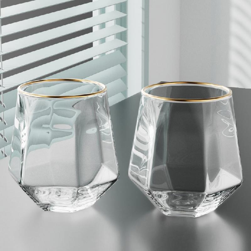 320ml 4pcs Set Hexagonal Cup Wine Utensils Personalized Unique Cold Drink Cup Golden Edged Glass Cup Coffee Juice Tea Cups Cafe