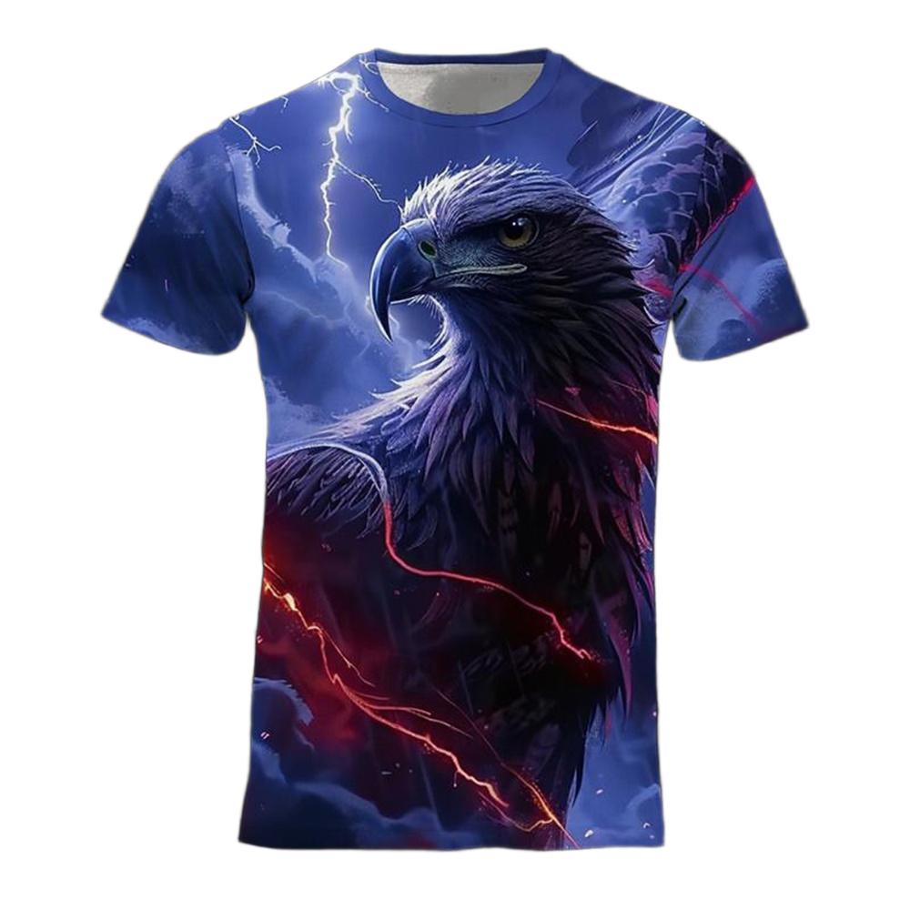 Men's Summer Street Versatile T-shirt 3D Printed Color Cool Eagle Round Neck Short Sleeve Loose Comfortable Fashion Top