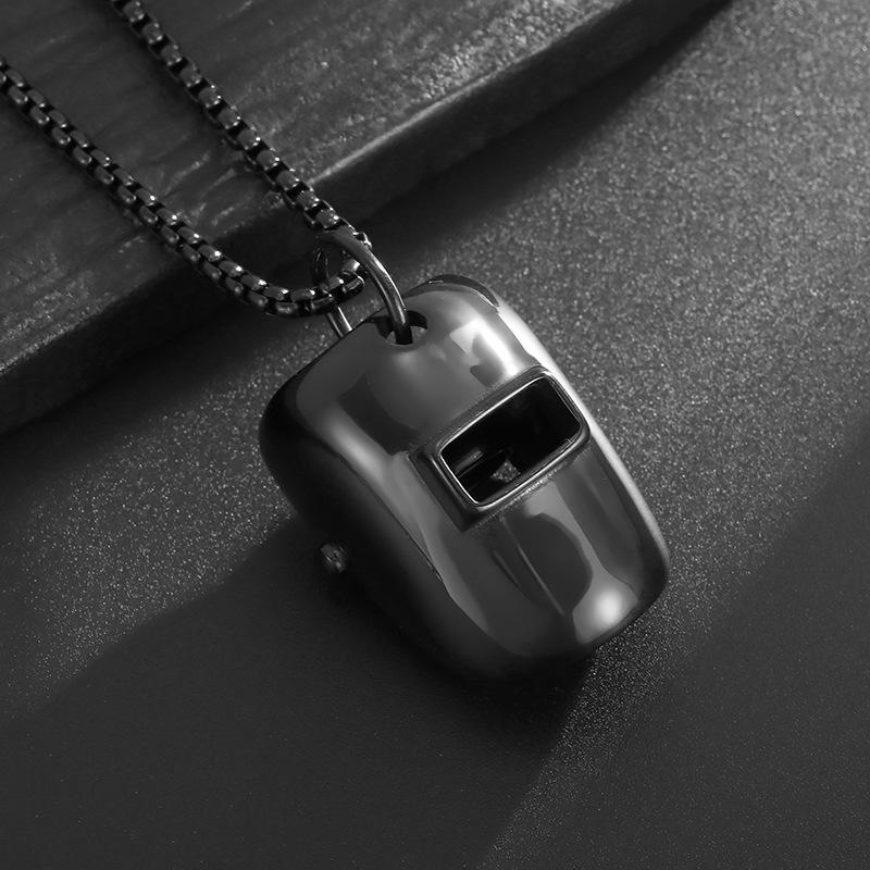 Stainless Steel Welder Mask Helmet Pendant Necklace for Men Women Biker Punk Jewelry