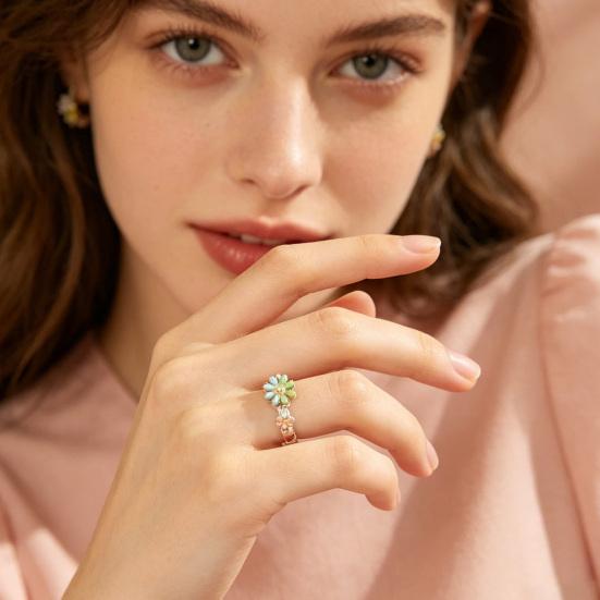Finger Ring 3D Flower Shape Health Mood Support Long Wear Finger Band Wife Mother Sister Daughter Stress Relief Ring
