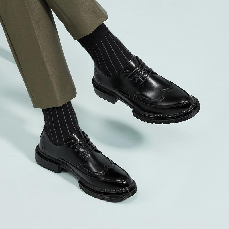 Leather shoes summer platform heightened British style Brock business dress black wedding groom shoes