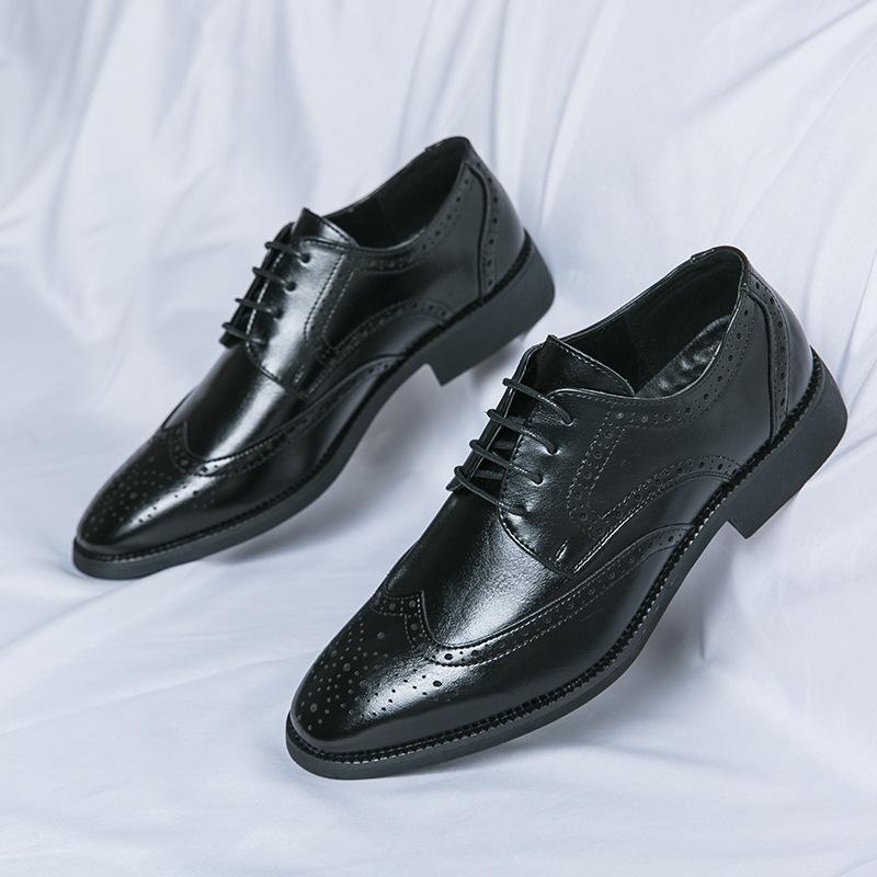 Men's Shoes 2025 Spring and Autumn Men's Business Dress Leather Shoes Men's British Casual Shoes Retro Brock Small Leather Shoes