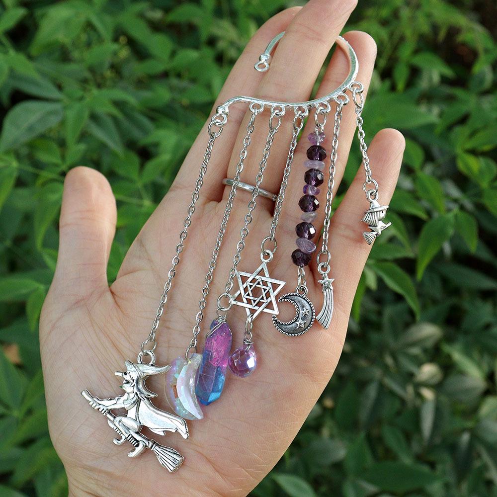 Handmade Witchy Skull & Moon Crystal Stone Charm Earrings