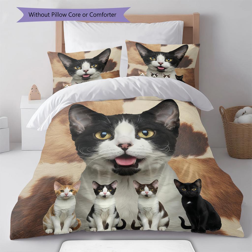 Cute Cat 3D Pattern Bedding Quilt Set Quilt Cover Pillowcase Home Decoration Gift (1 * duvet cover + 2 * pillowcase, without core)