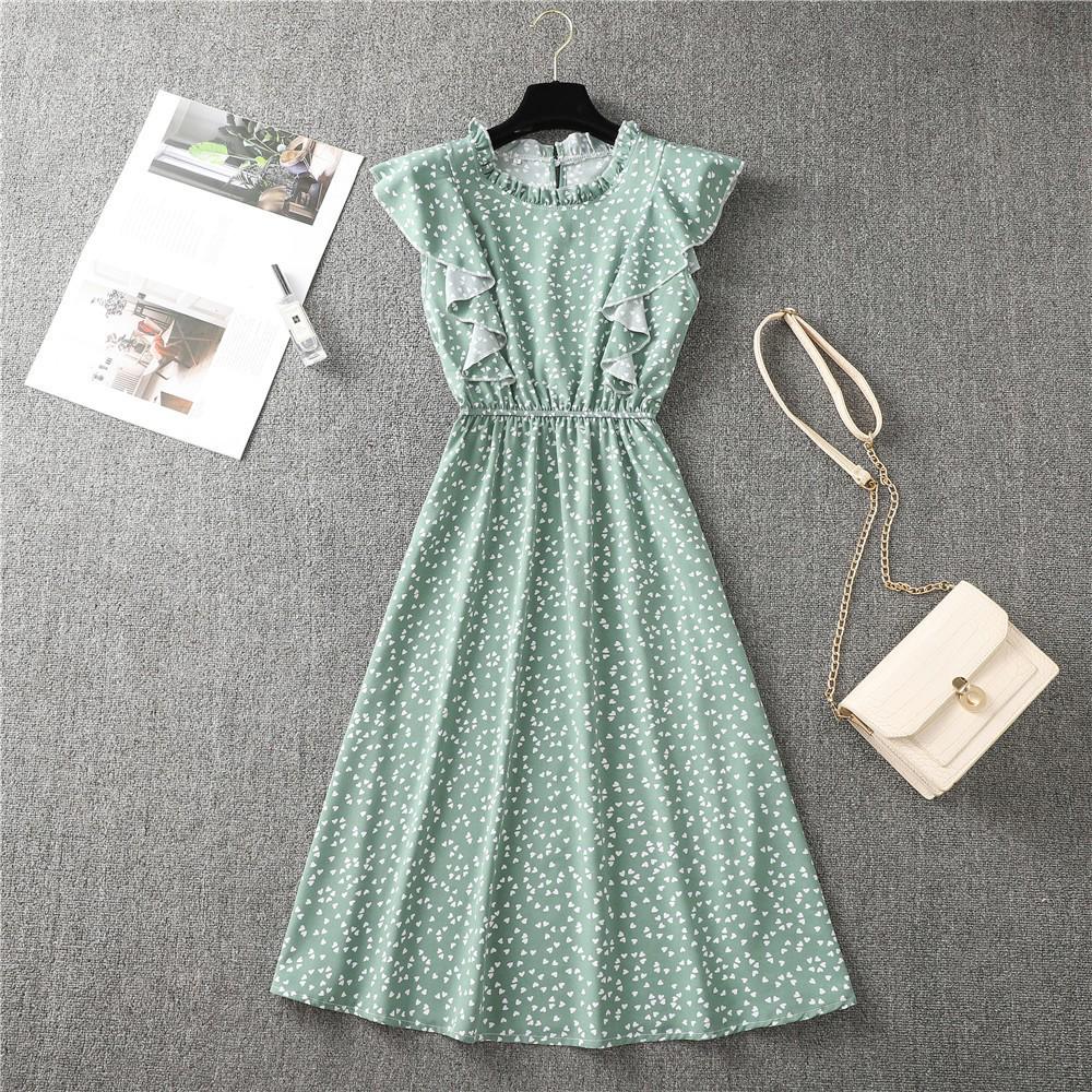 Summer 2023 Women's Polka Dot Chiffon Dress - Loose, Versatile, European and American Style, Mid-Length.
