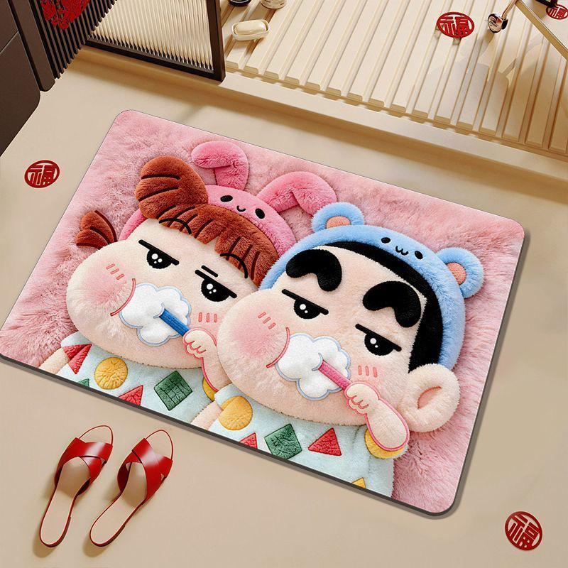 Shin-chan Diatom Mud Bath Mat - Quick-Dry, Non-Slip, Water-Absorbent Floor Pad for Bathroom and Toilet
