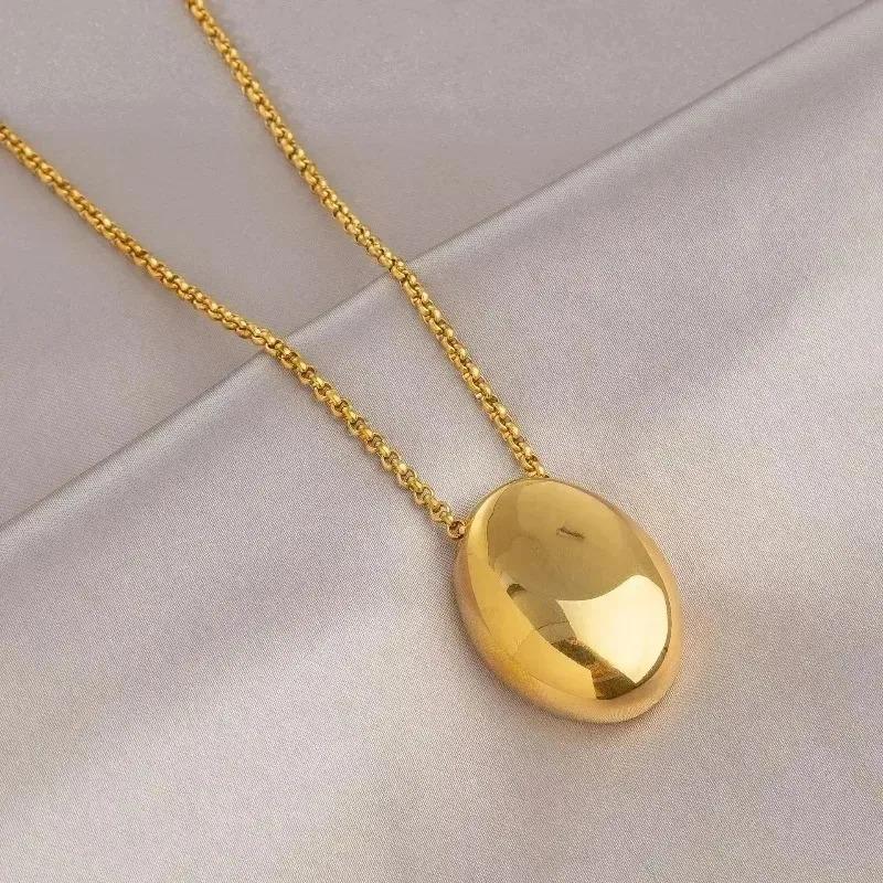 Fashion Metal Oval Pendant Necklace for Women Long Luxury Sweater Chain Charm Thin Chain Necklace Party Elegant Jewelry Gifts