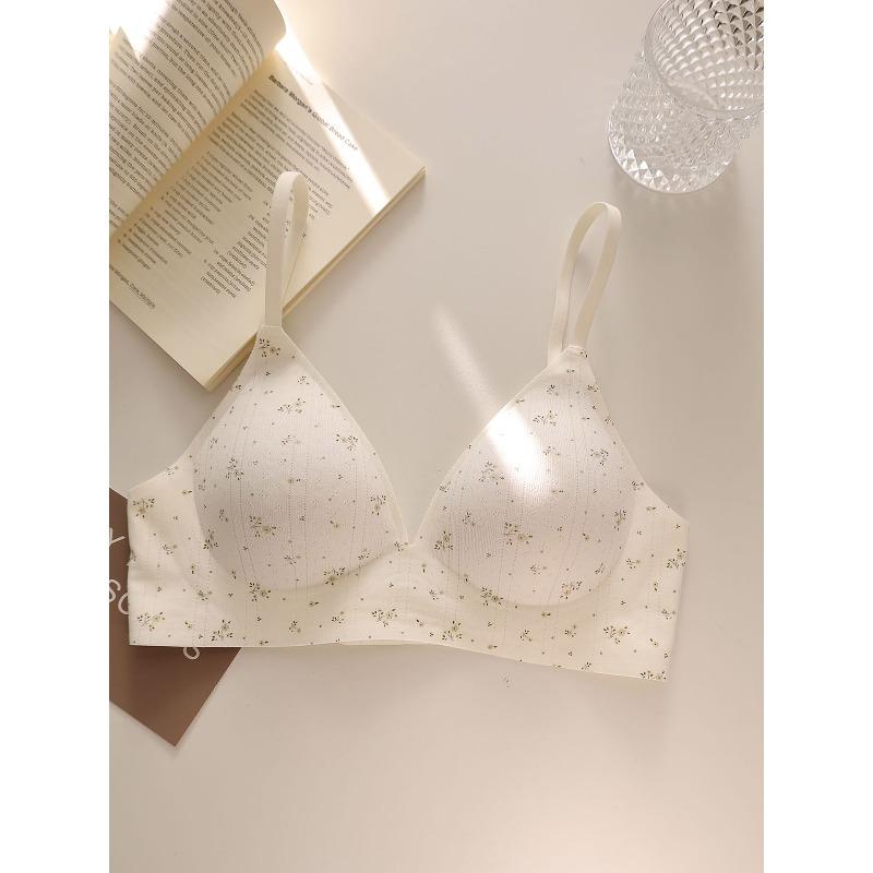Girl conceived floral polka dot soufflé breathable triangle cup underwear without steel ring gathering comfortable anti-sagging bra