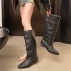 Fashion 2025 New High Quality Autumn Winter Woven Retro Mid-calf Boots Fashion Pointed Head Loose Straight Sleeve Ankle Boots for Women