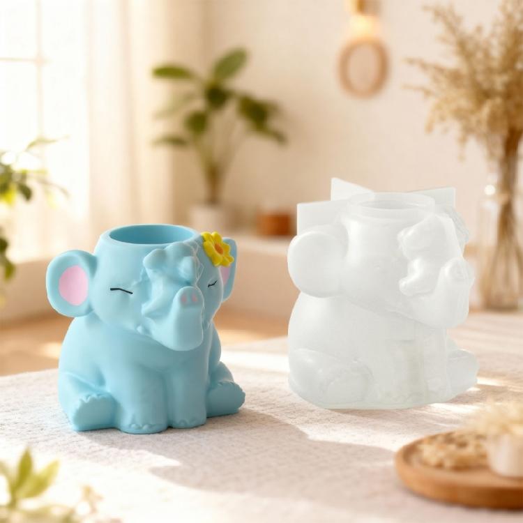 Easy Release Silicone Mold for Elephant Vase Candle Cup Succulent Planter Mould Jewelry Container Making Tool